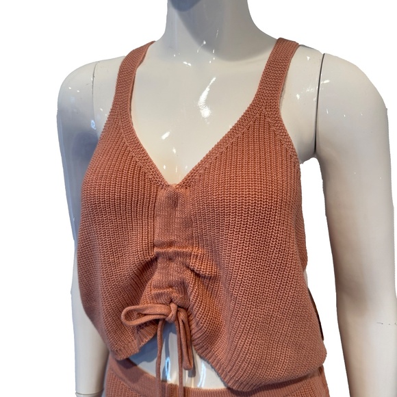 Jolie & Joy Orange Knit Crop Tank Shorts Set Size L Lounge Two Piece Outfit NWOT - Picture 3 of 5